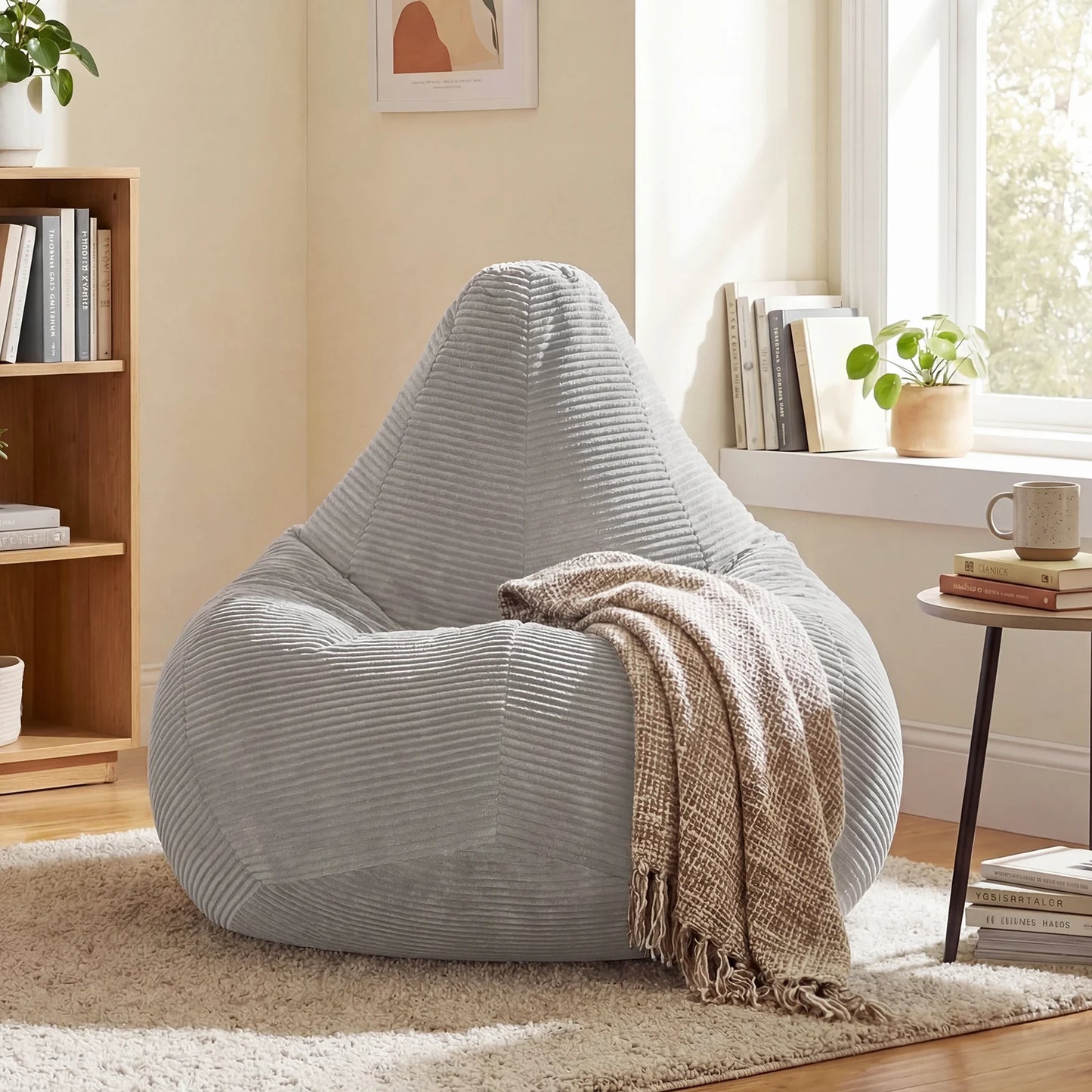 Bean Bag Chair for Adults Accent Lazy Sofa with Skin-friendly Corduroy Cover and Soft Sponge Filling-Blue