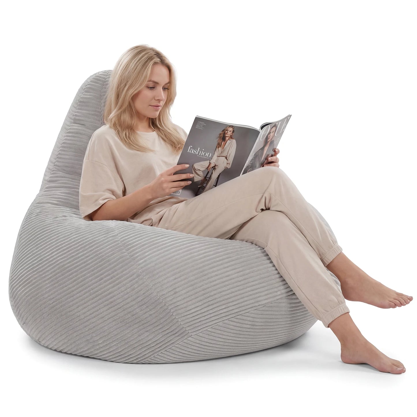 Bean Bag Chair for Adults Accent Lazy Sofa with Skin-friendly Corduroy Cover and Soft Sponge Filling-Blue