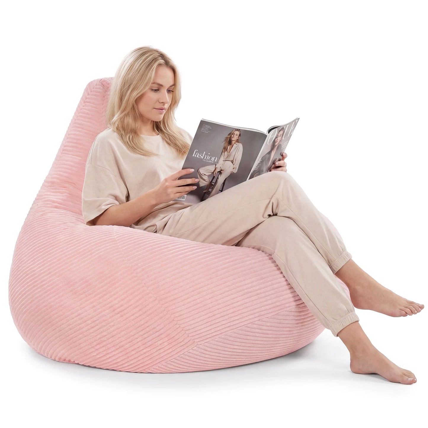 Bean Bag Chair for Adults Accent Lazy Sofa with Skin-friendly Corduroy Cover and Soft Sponge Filling-Blue