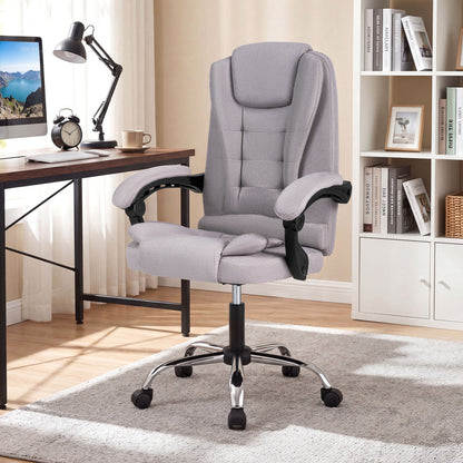 Black high back executive office chair with leather padded seat, linkage armrests, designed for big and tall users.