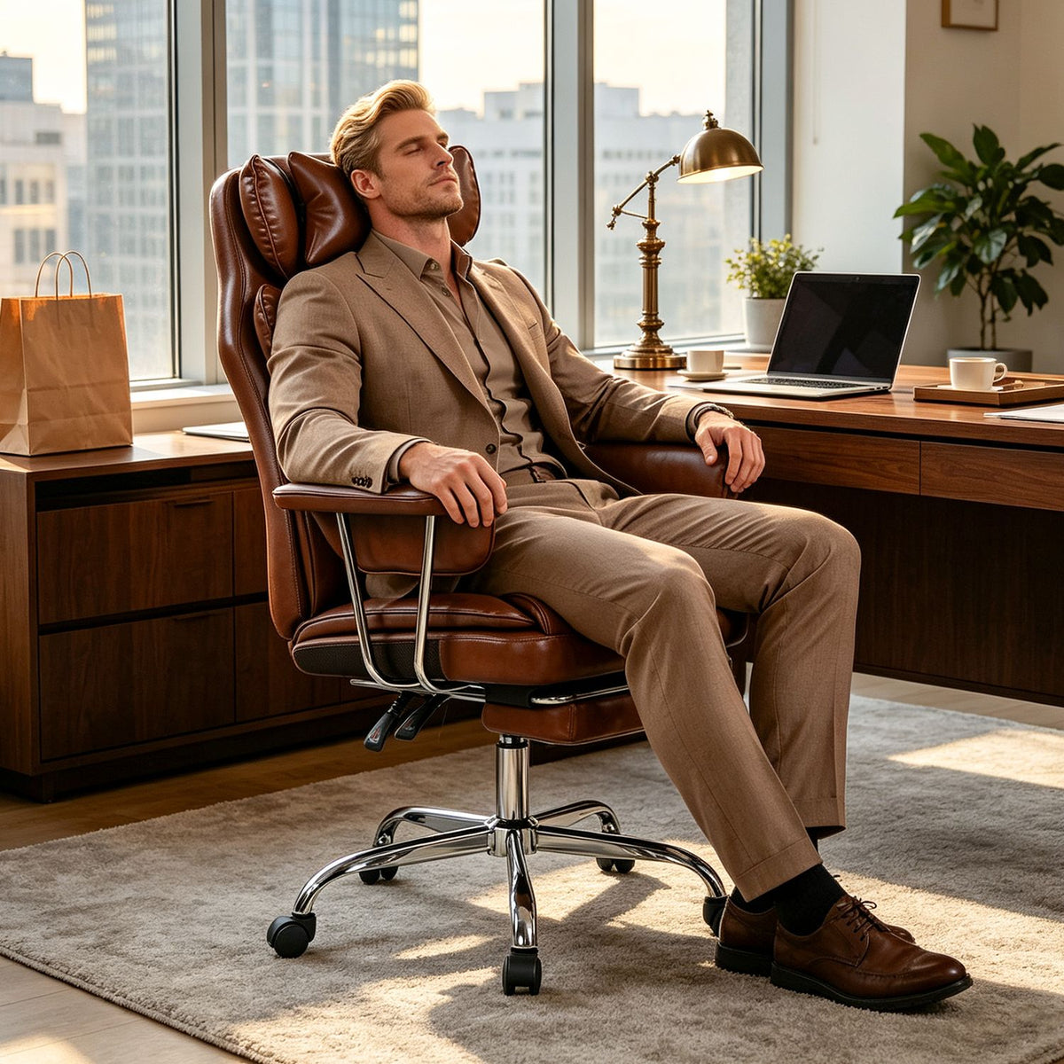 Big and Tall Executive Office Chair with Lumbar Support and Adjustable Seat-Black