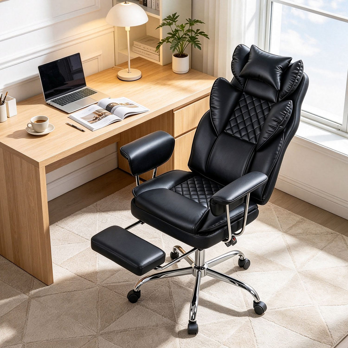 Big and Tall Executive Office Chair with Lumbar Support and Adjustable Seat-Black