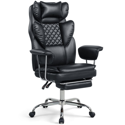 Big and tall black executive office chair with lumbar support and adjustable seat for comfort and ergonomic workspace seating