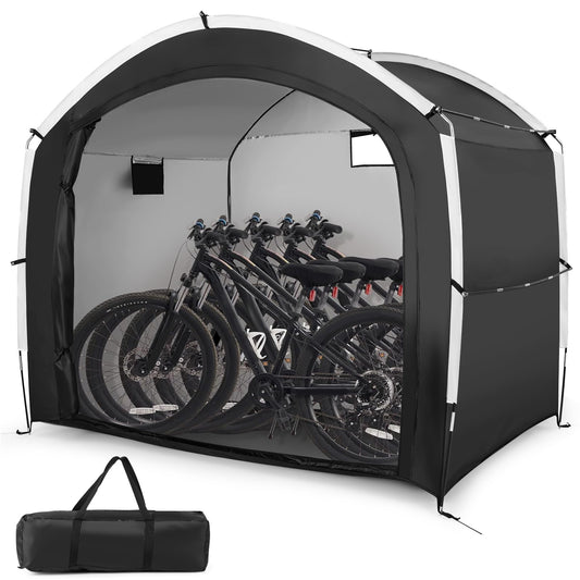 Outdoor bike storage shed tent by Wilsons Home Store, waterproof PU4000MM, 210D Oxford fabric, fits up to 5 bikes.