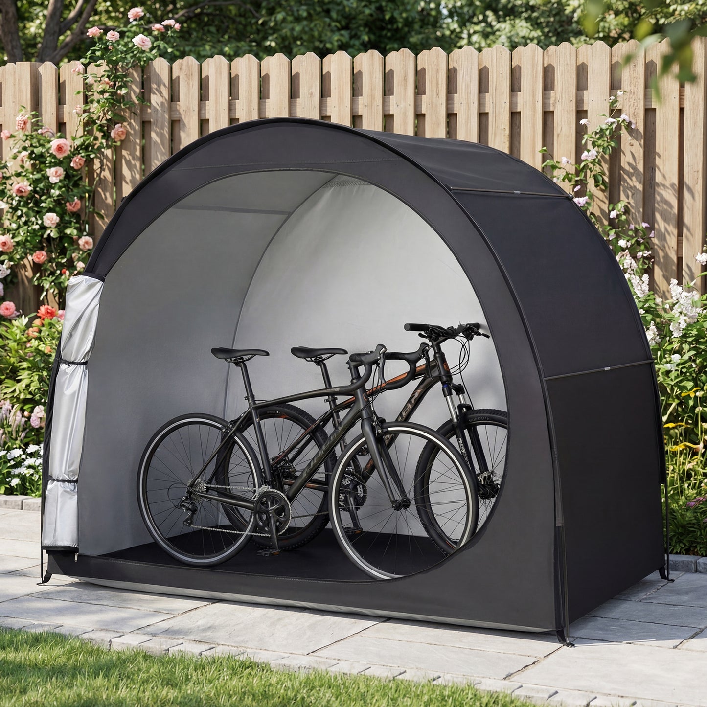 Bike Storage Tent Portable Bicycle Shed with Waterproof PU Coated Oxford Fabric-Black