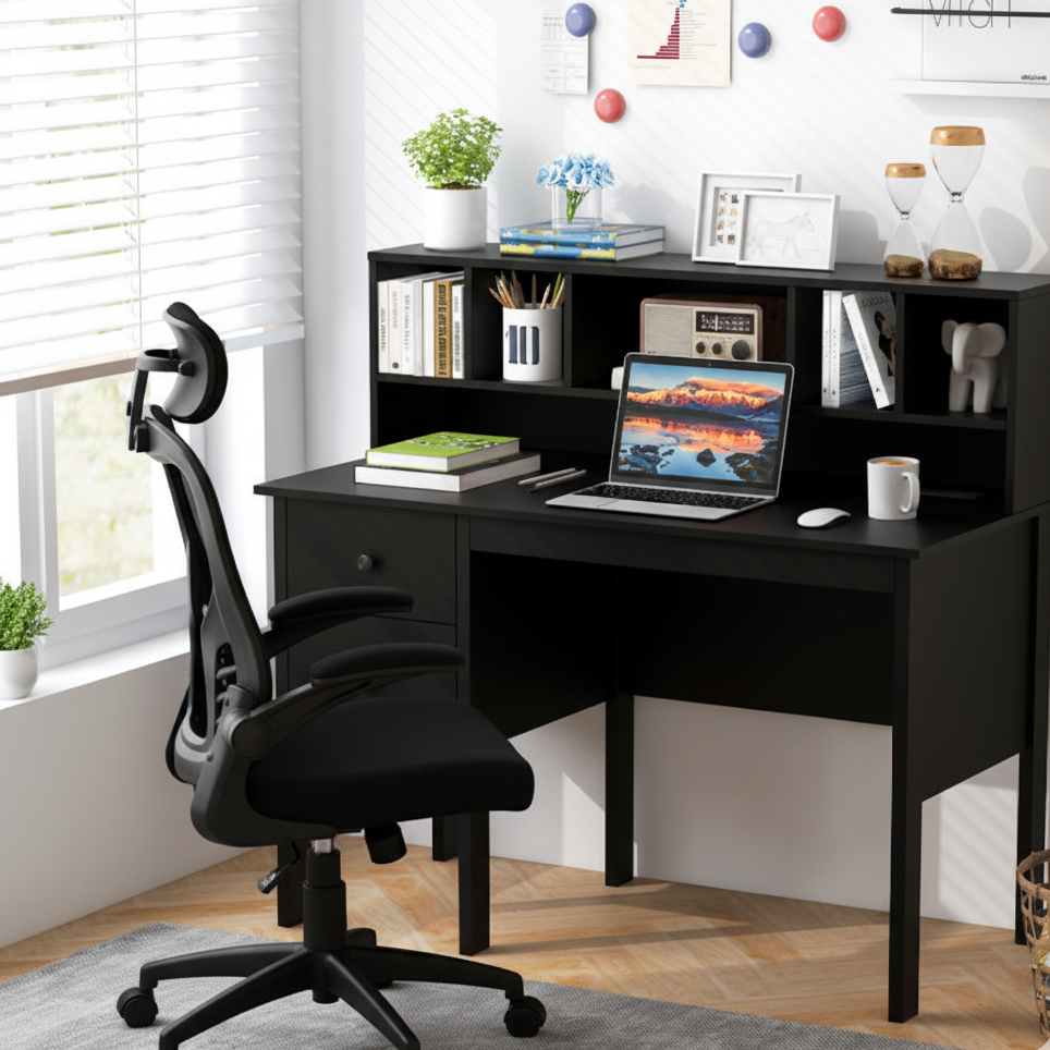 Black 48 inch Computer Desk and Ergonomic Mesh Office Chair Bundle for Home Office