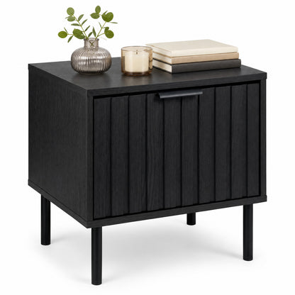 Black Modern Nightstand with Vertical-Striped Storage Drawer-Black