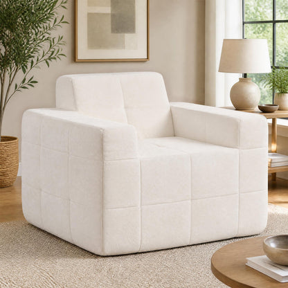 Boneless Single Sofa Chair Cloud Sofa with Terry Cloth Upholstery-Beige