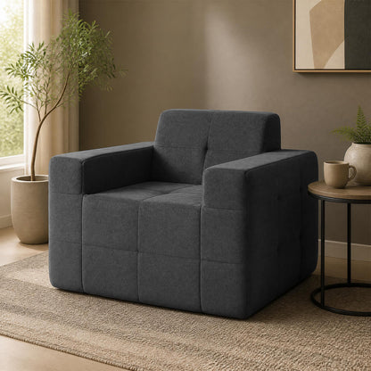 Boneless Single Sofa Chair Cloud Sofa with Terry Cloth Upholstery-Beige