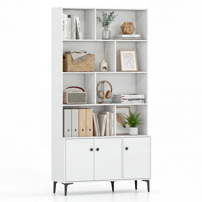 Bookshelf with 3 Doors and 2 Anti-Tipping Kits for Home Office-Walnut