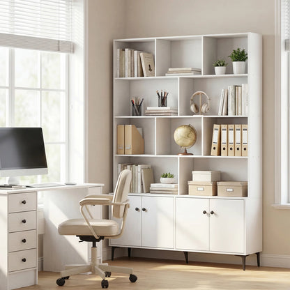 Bookshelf with 4 Doors and 2 Anti-Tipping Kits for Home Office-Walnut