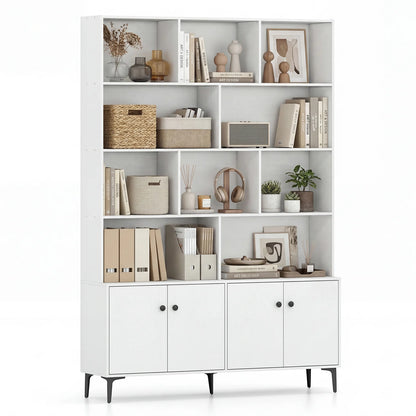 Bookshelf with 4 Doors and 2 Anti-Tipping Kits for Home Office-Walnut