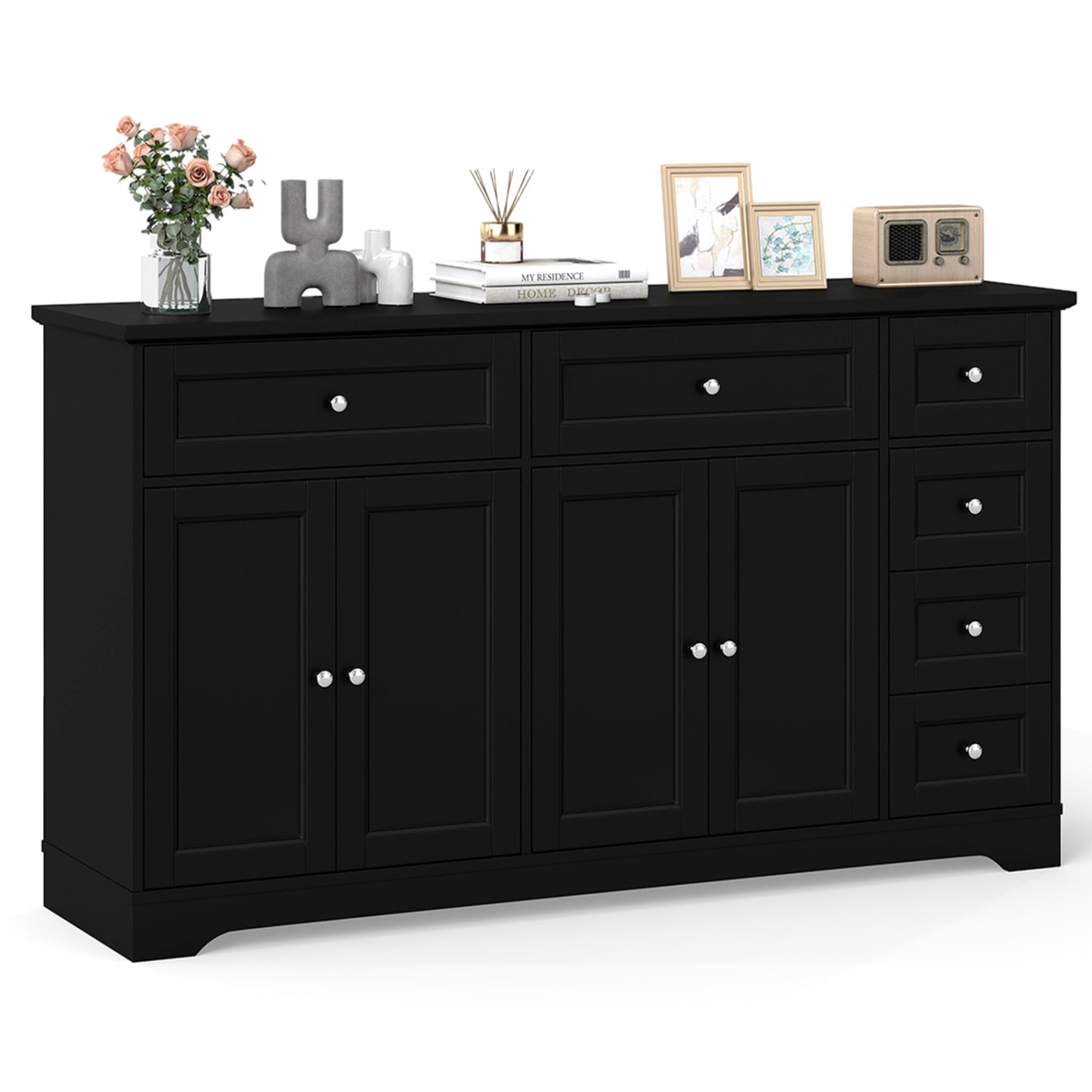 Buffet Sideboard 59" Modern Coffee Bar Station Console Table-Black