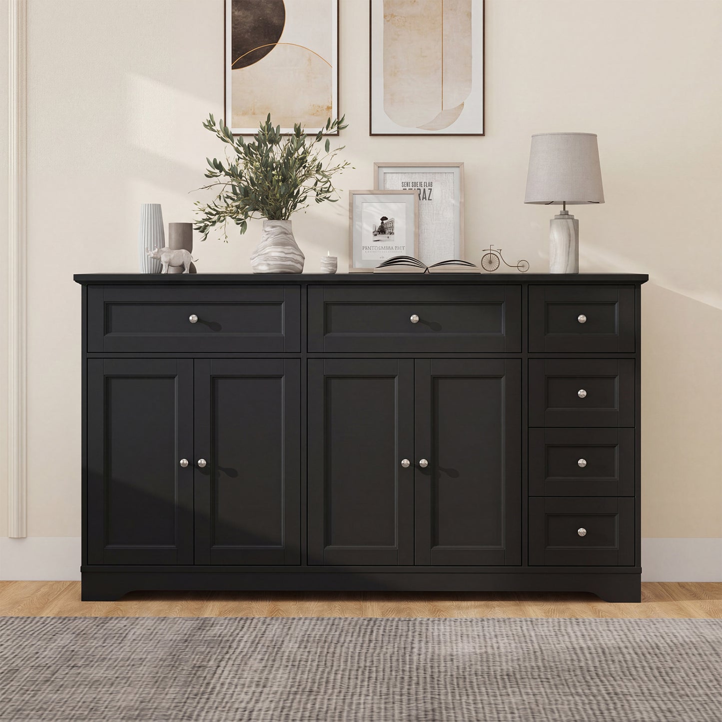 Buffet Sideboard 59" Modern Coffee Bar Station Console Table-Black