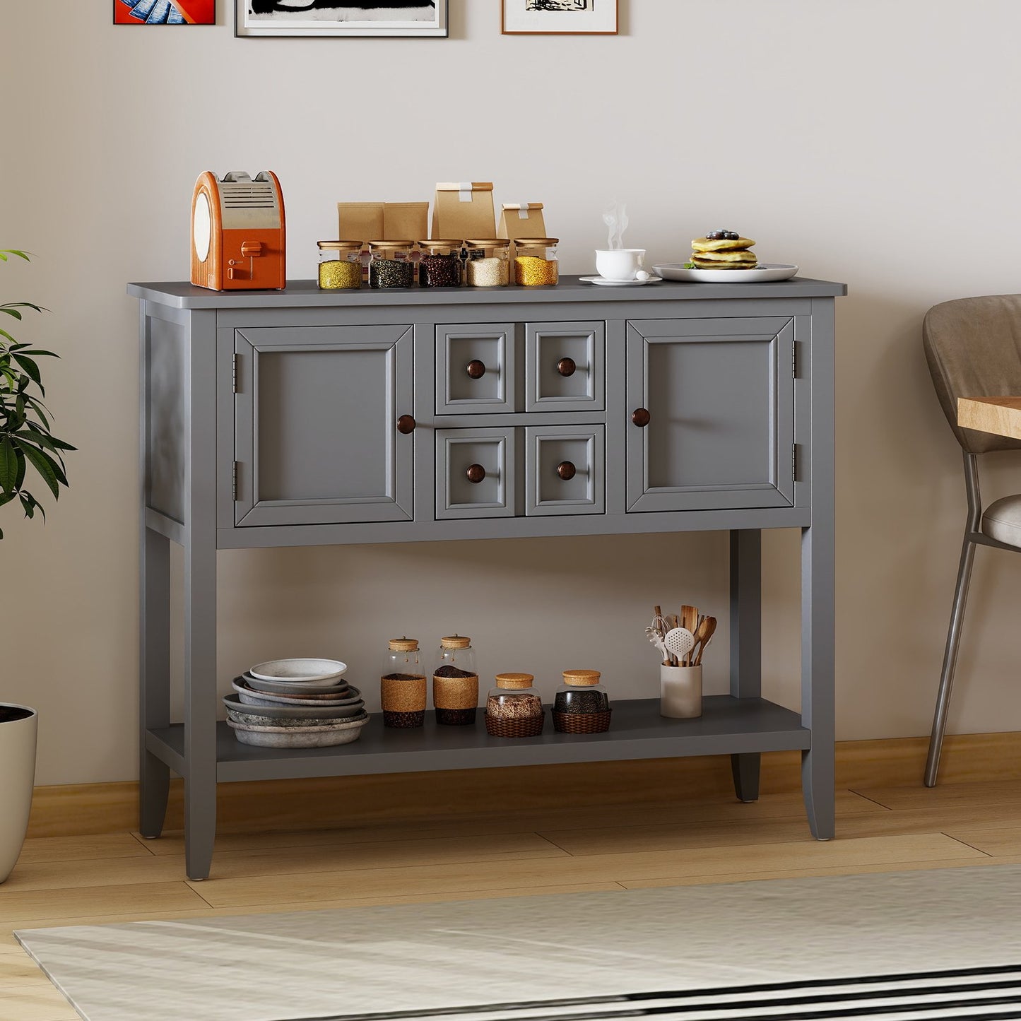 Buffet Sideboard Cabinet with 2 Doors and 2 Drawers-Blue