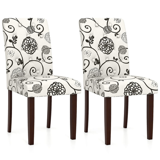 Button Tufted Fabric Upholstered Wooden Dining Chair Set of 2 with High Curved Back-Beige