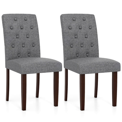 Button Tufted Fabric Upholstered Wooden Dining Chair Set of 2 with High Curved Back-Beige