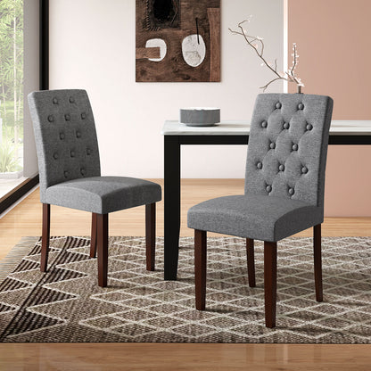 Button Tufted Fabric Upholstered Wooden Dining Chair Set of 2 with High Curved Back-Beige