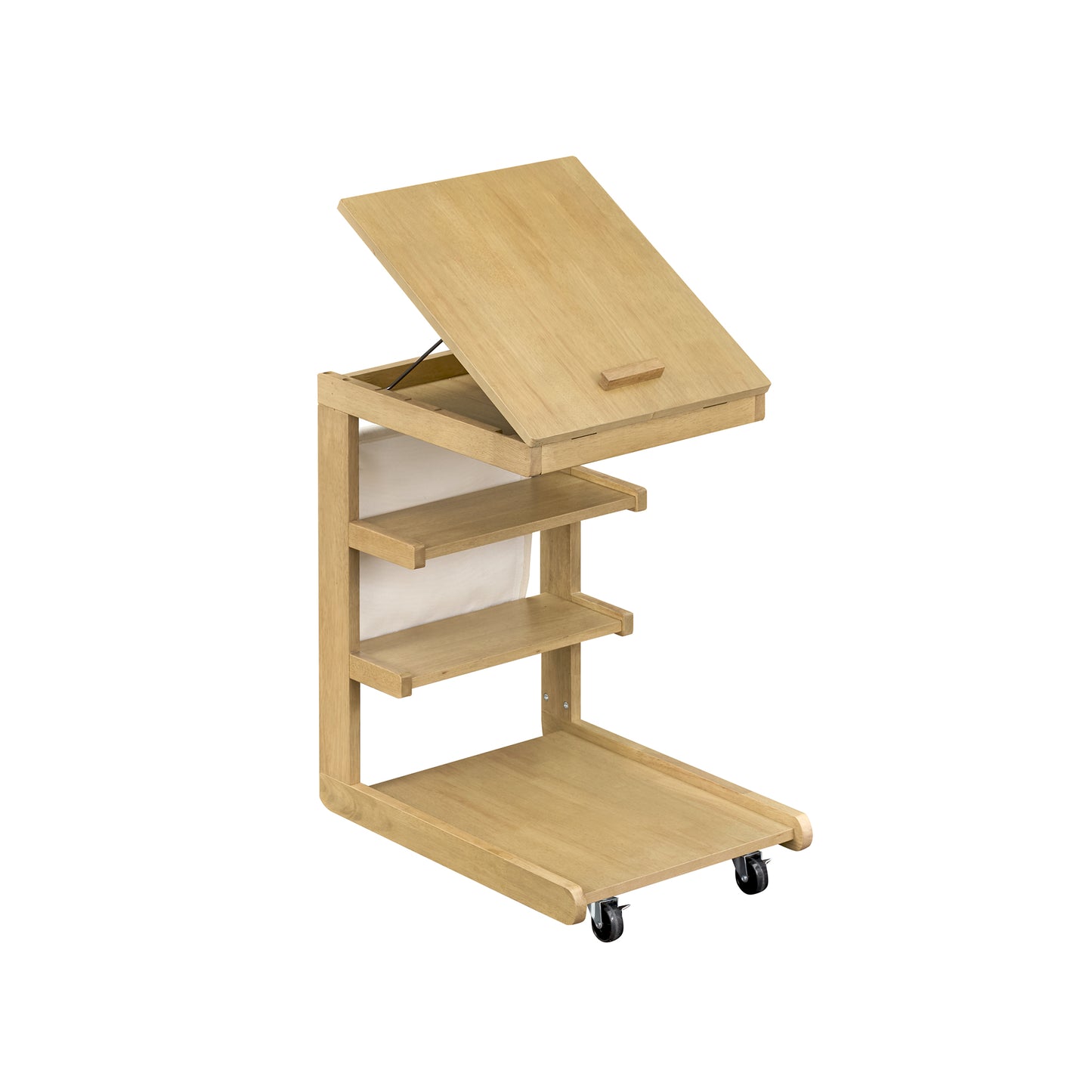 C-shaped End Table with Wheels and Adjustable Desktop for Sofa Couch Bedside-Brown