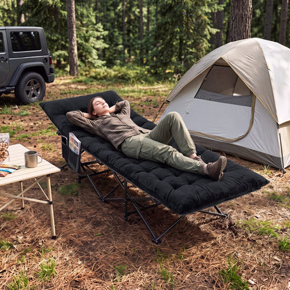 Camping Cot for Adults with Soft Padded Mat and Carrying Bag-Black