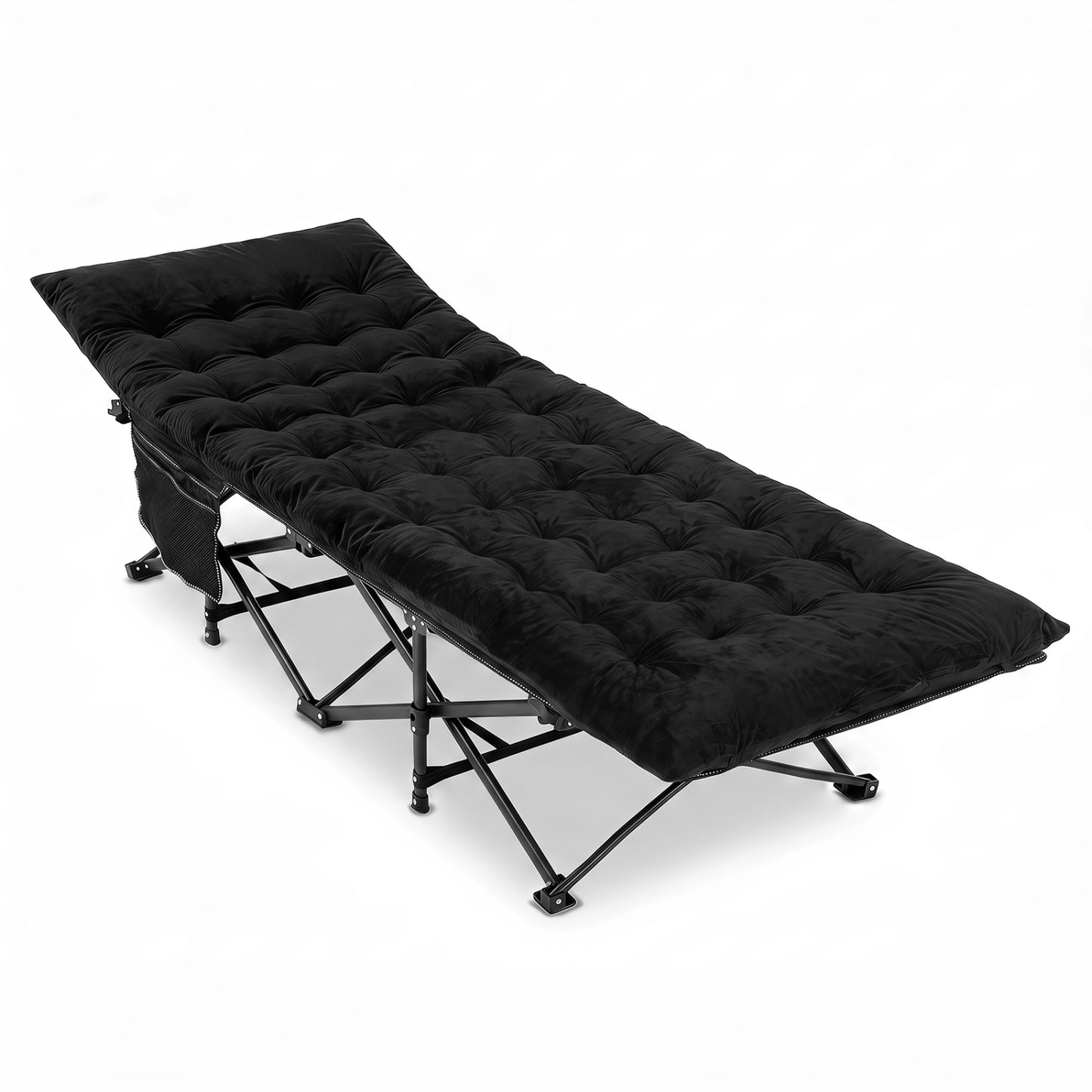 Camping Cot for Adults with Soft Padded Mat and Carrying Bag-Black