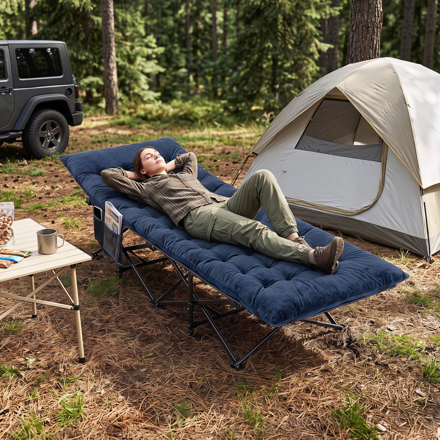 Camping Cot for Adults with Soft Padded Mat and Carrying Bag-Black