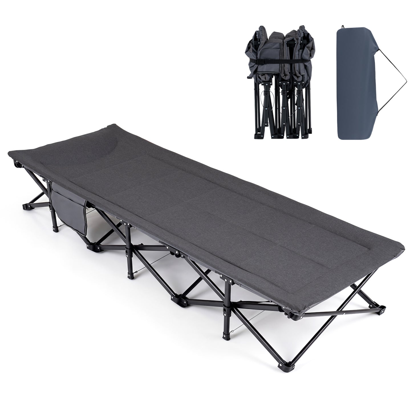Camping Cot with  Padded Pillow and Storage Pouch for Camping Travel-Gray