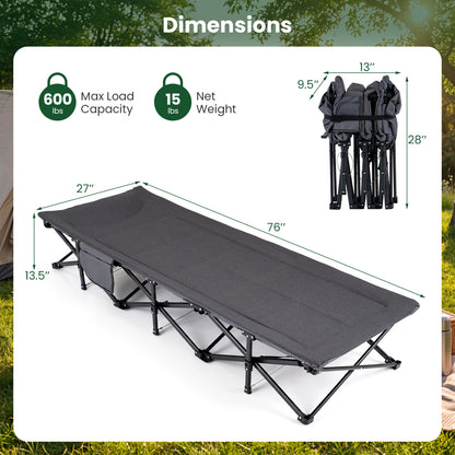Camping Cot with  Padded Pillow and Storage Pouch for Camping Travel-Gray