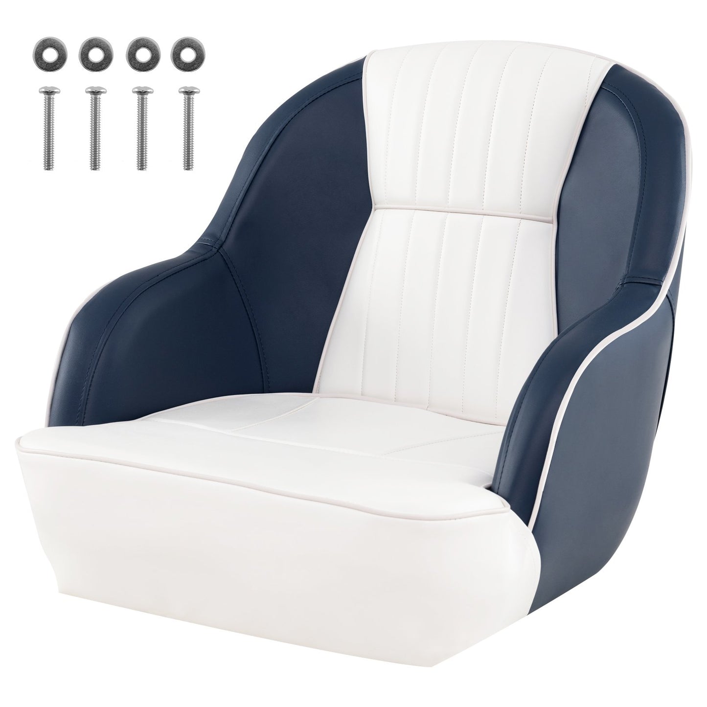 Captain Bucket Seat Pontoon Boat Chair with PVC Leather and Armrests-Blue