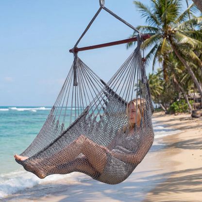 Caribbean Hammock Chair with Metal Spreader Bar Large Soft-Spun Rope Woven Swing-Blue