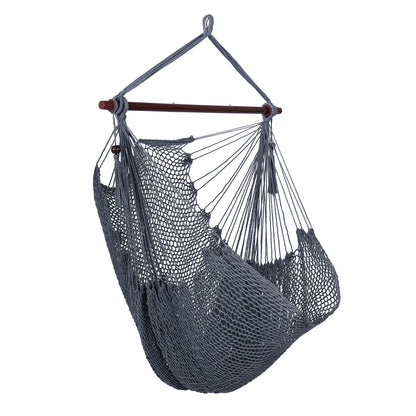 Caribbean Hammock Chair with Metal Spreader Bar Large Soft-Spun Rope Woven Swing-Blue