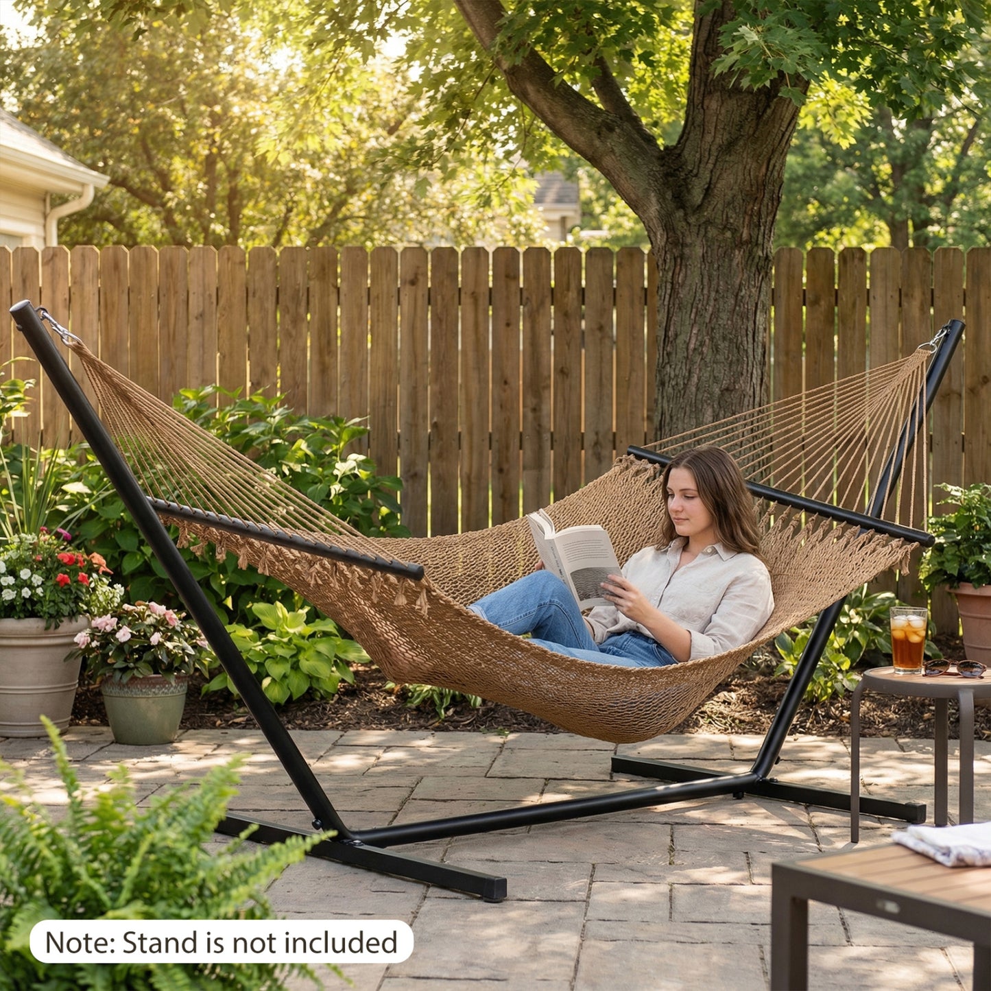 Caribbean Hammock with Spreader Bar for Patio Poolside-Brown