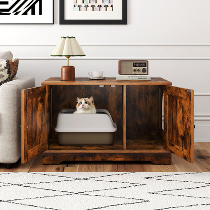 Cat Litter Box Enclosure Furniture Indoor Wooden Cat House End Side Table Nightstand-Black