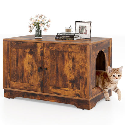 Cat Litter Box Enclosure Furniture Indoor Wooden Cat House End Side Table Nightstand-Black