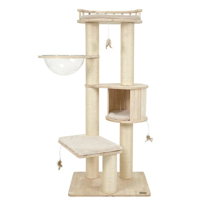 Cat Tree for Indoor Kittens  with Top Perch Condo Space and 3 Hanging Feather Toys-Beige