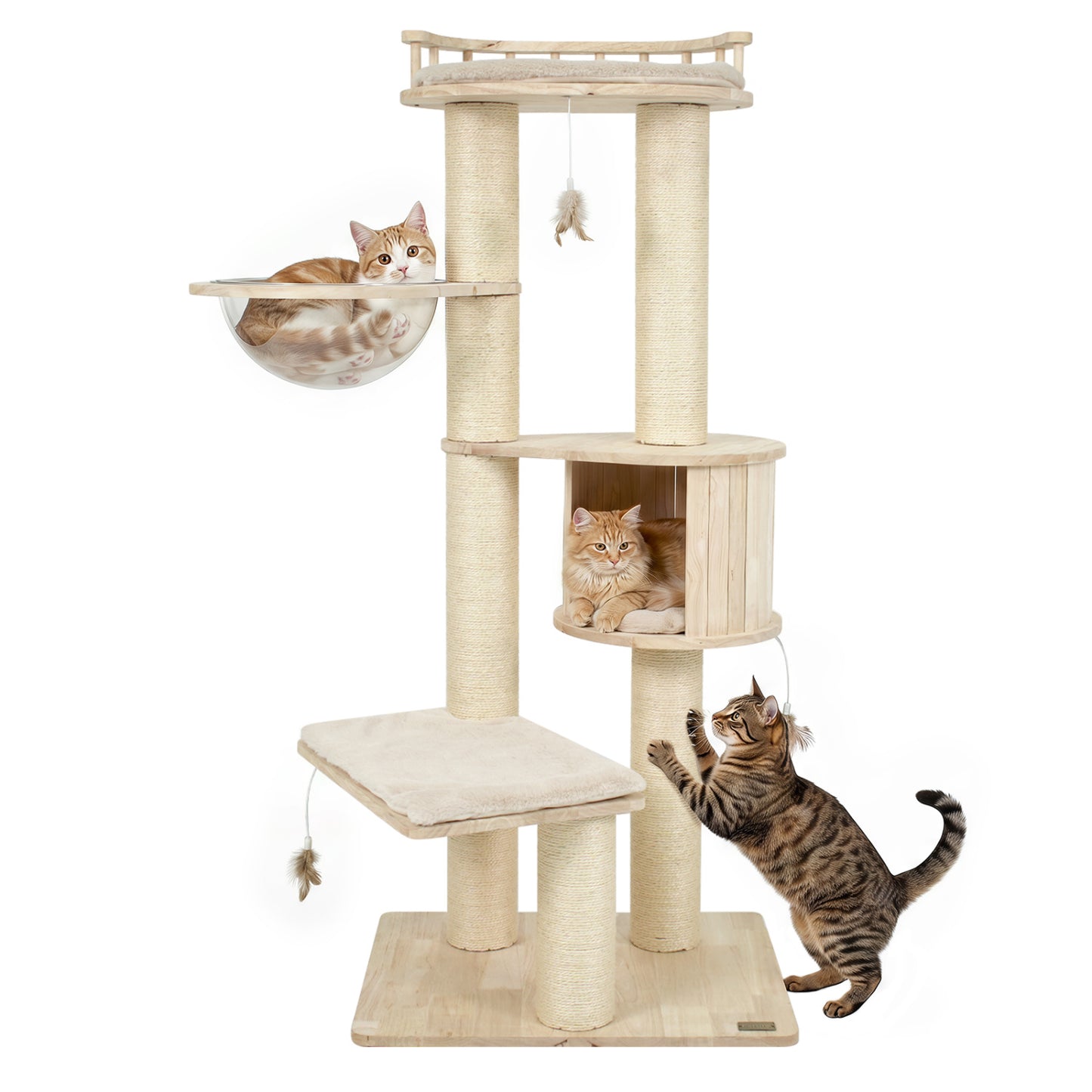 Cat Tree for Indoor Kittens  with Top Perch Condo Space and 3 Hanging Feather Toys-Beige