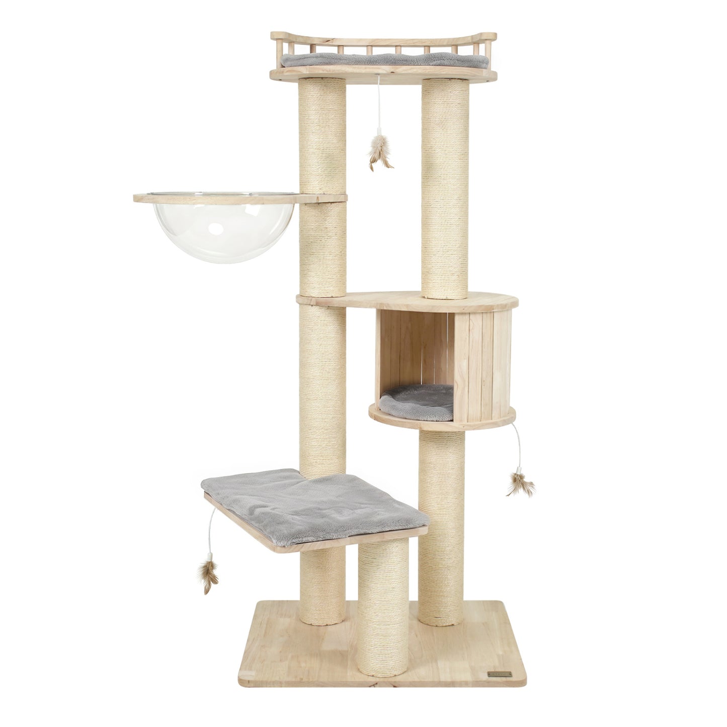 Cat Tree for Indoor Kittens  with Top Perch Condo Space and 3 Hanging Feather Toys-Beige