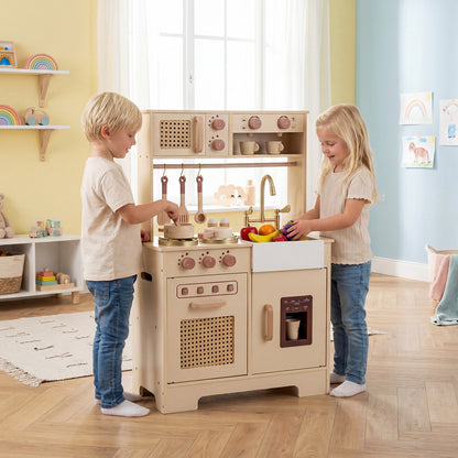 Chef Pretend Play Kitchen for Kids with Realistic Lights and Sounds-Yellow