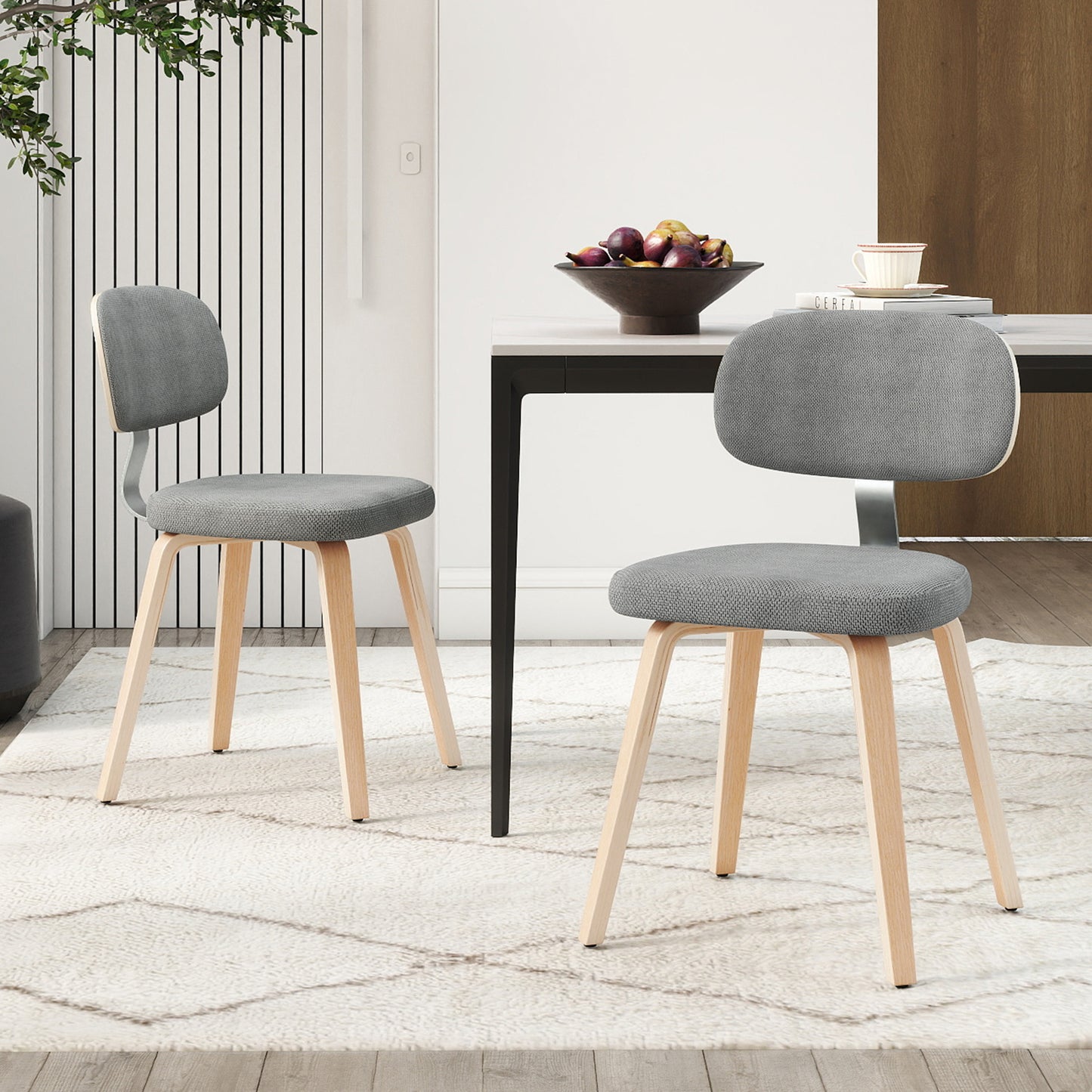 Chenille Fabric Upholstered Wooden Kitchen Chairs Set of 2-Dark Gray