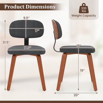 Chenille Fabric Upholstered Wooden Kitchen Chairs Set of 2-Dark Gray