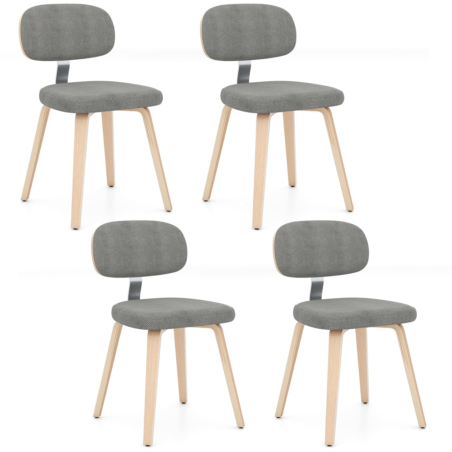 Chenille Fabric Upholstered Wooden Kitchen Chairs Set of 4-Dark Gray