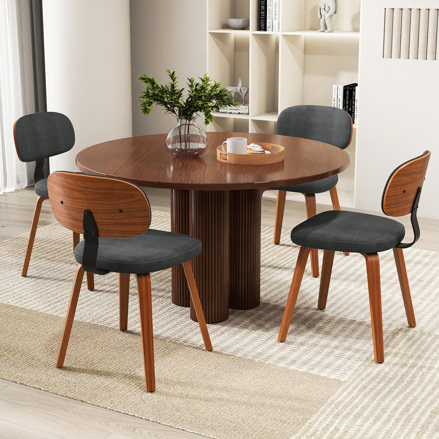 Chenille Fabric Upholstered Wooden Kitchen Chairs Set of 4-Dark Gray