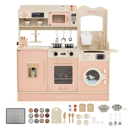 Children Pretend Toy Kitchen Playset with Light and Sound-Pink