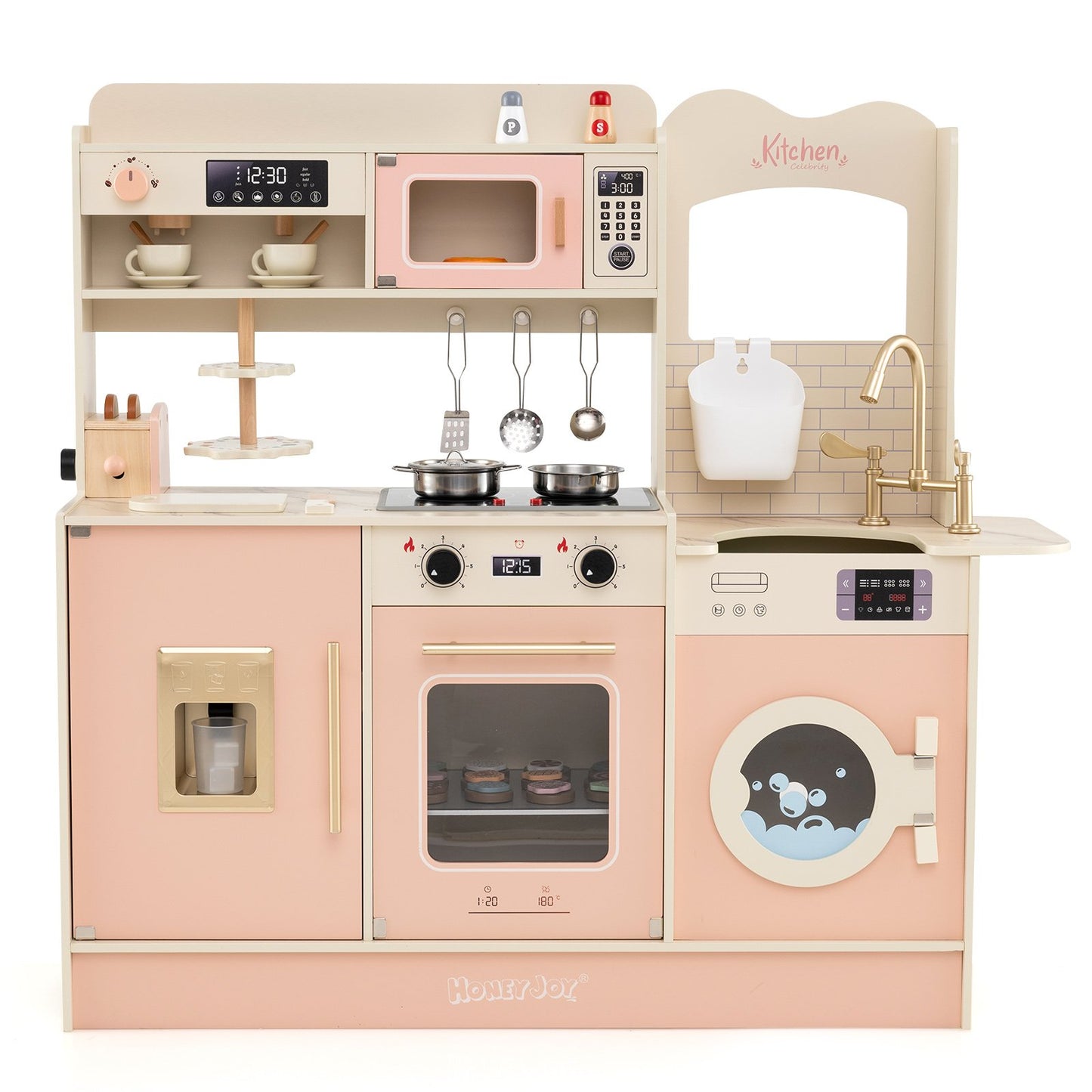 Children Pretend Toy Kitchen Playset with Light and Sound-Pink