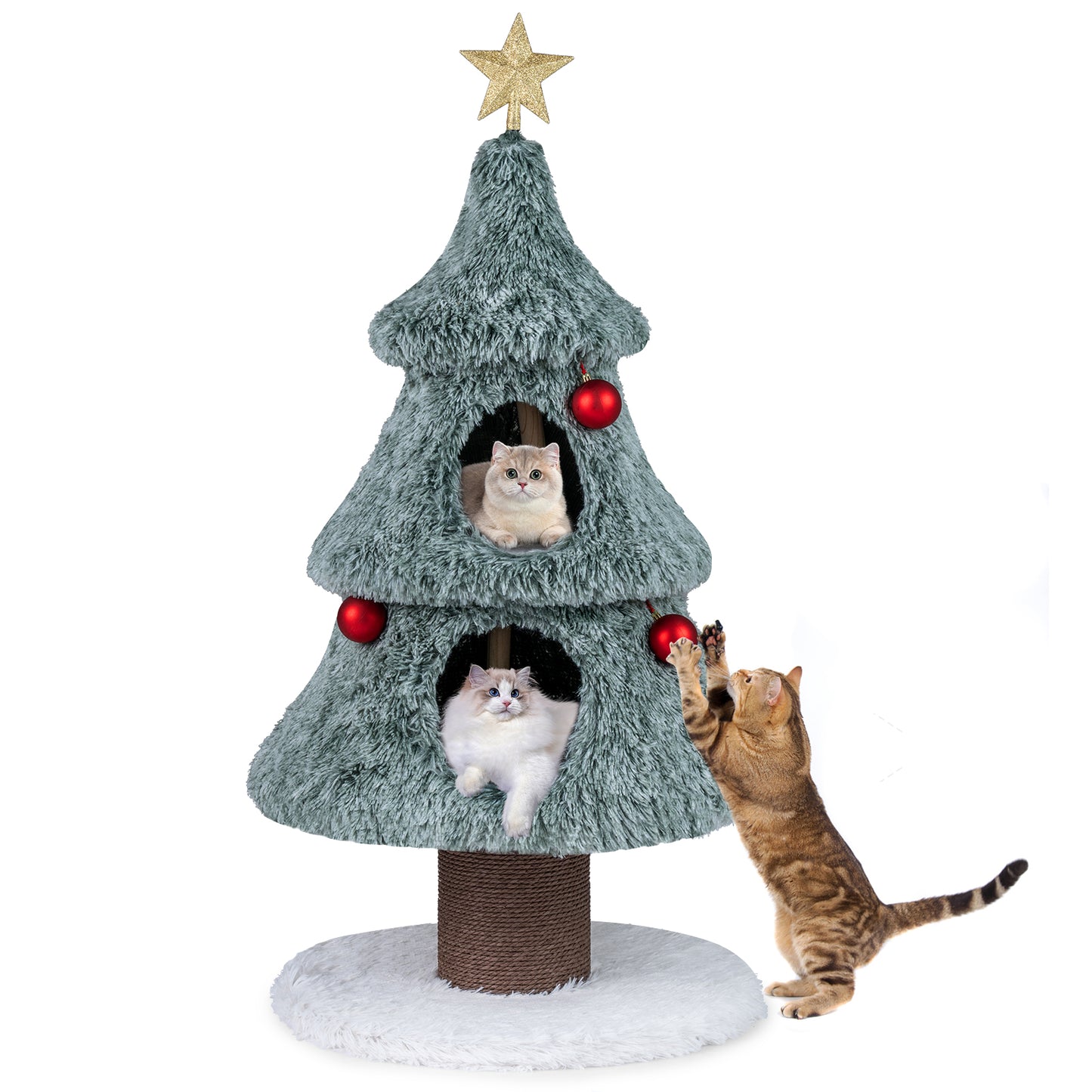 Christmas Cat Tree for Indoor Cats 48.5 inch Cute Cat Tower with 2 Large Condos Scratching Post-Green