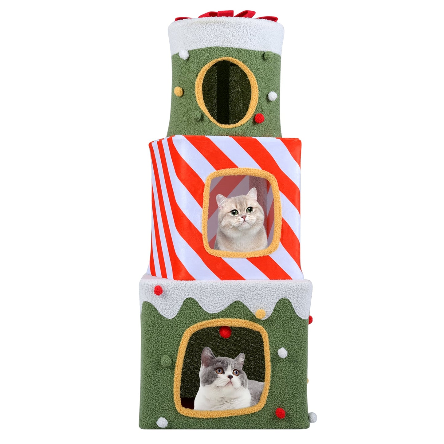 Christmas Cat Tree for Indoor Cats 47" Cute Cat Climbing Furniture with 3 Condos-Green