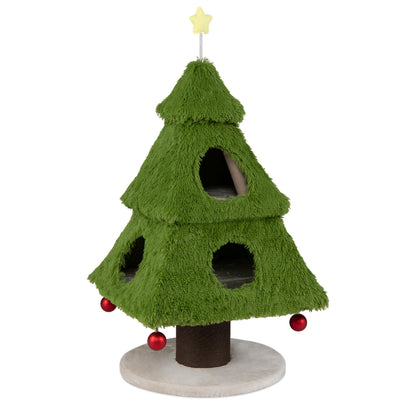 Christmas Cat Tree with Scratching Post and Dangling Balls for Indoor Cats-Green