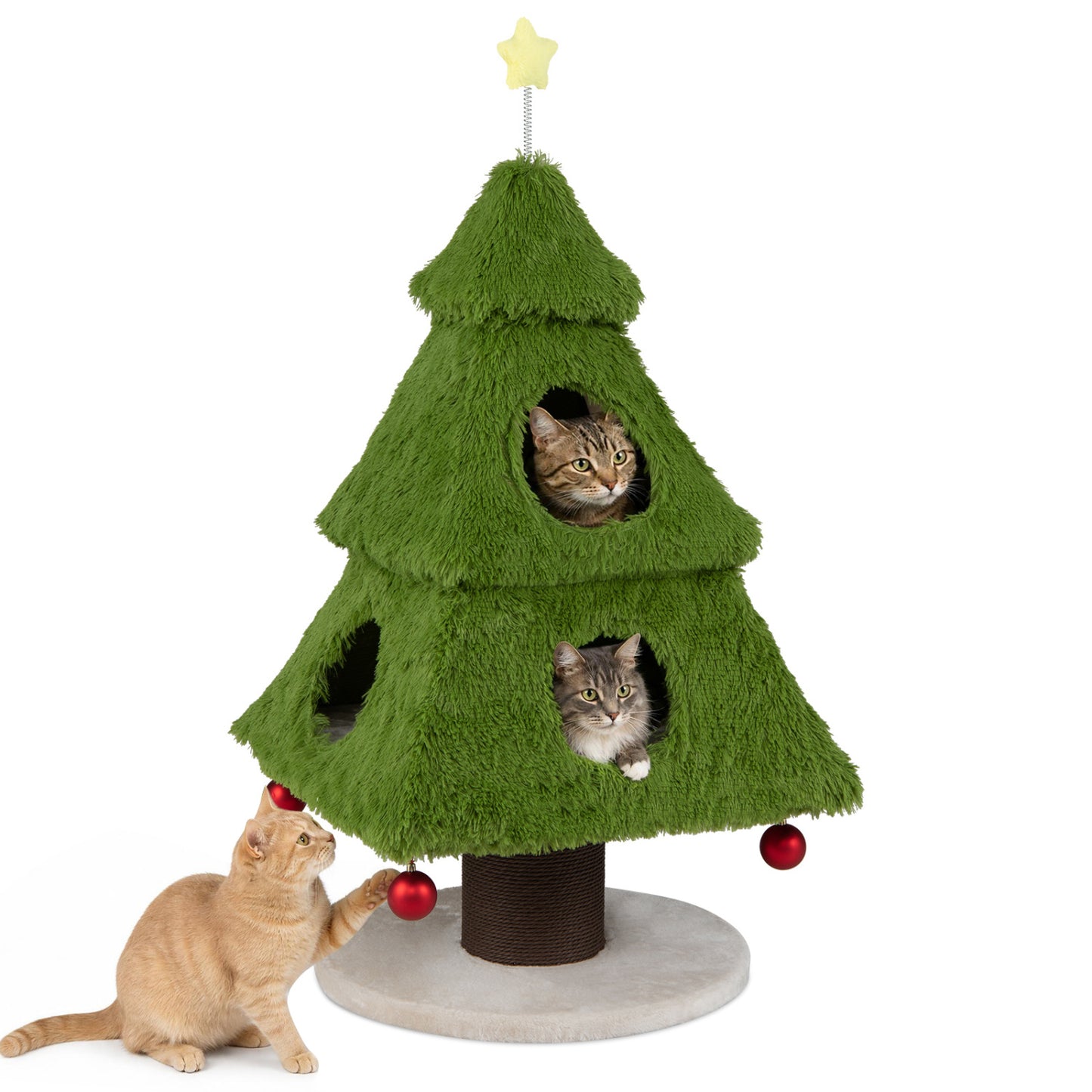 Christmas Cat Tree with Scratching Post and Dangling Balls for Indoor Cats-Green