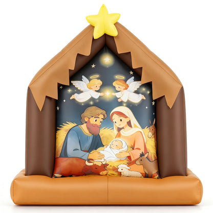 Christmas inflatable nativity scene with built-in lights, holiday decor by Wilsons Home Store, featuring figures and festive illumination
