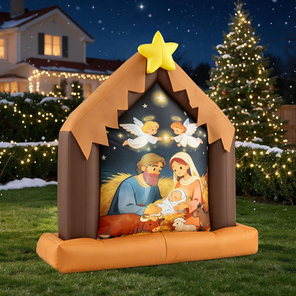 Christmas inflatable nativity scene with built-in lights, holiday decor by Wilsons Home Store, featuring figures and festive illumination